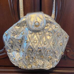 Vintage Silver and Gold Studded Women's Bag